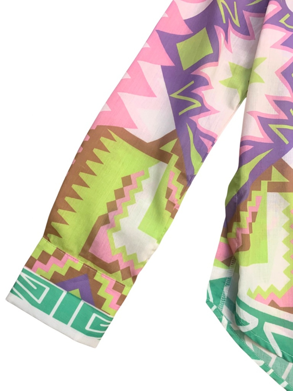 Colorful Pink Green Print Button Down Blouse Dopamine Maximalism Western Boho - Picture 2 of 12